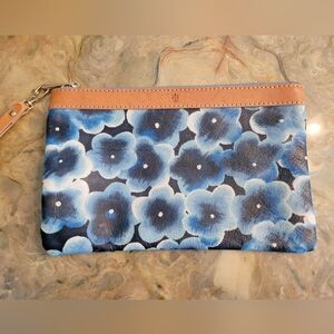 Garuglieri Floral Blue and Tan Leather Clutch